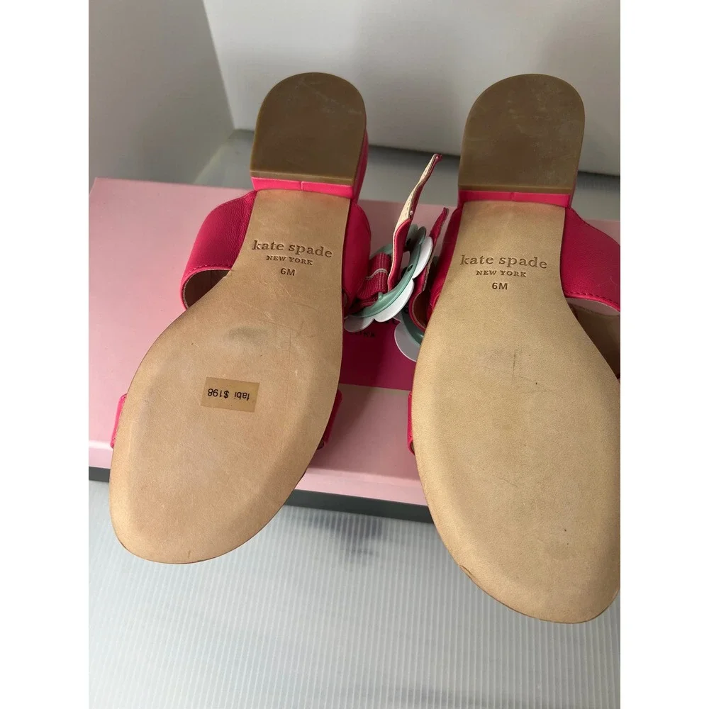 Kate Spade Fabi‎ Flower Buckle Slide Sandals Pink Leather Women 6M